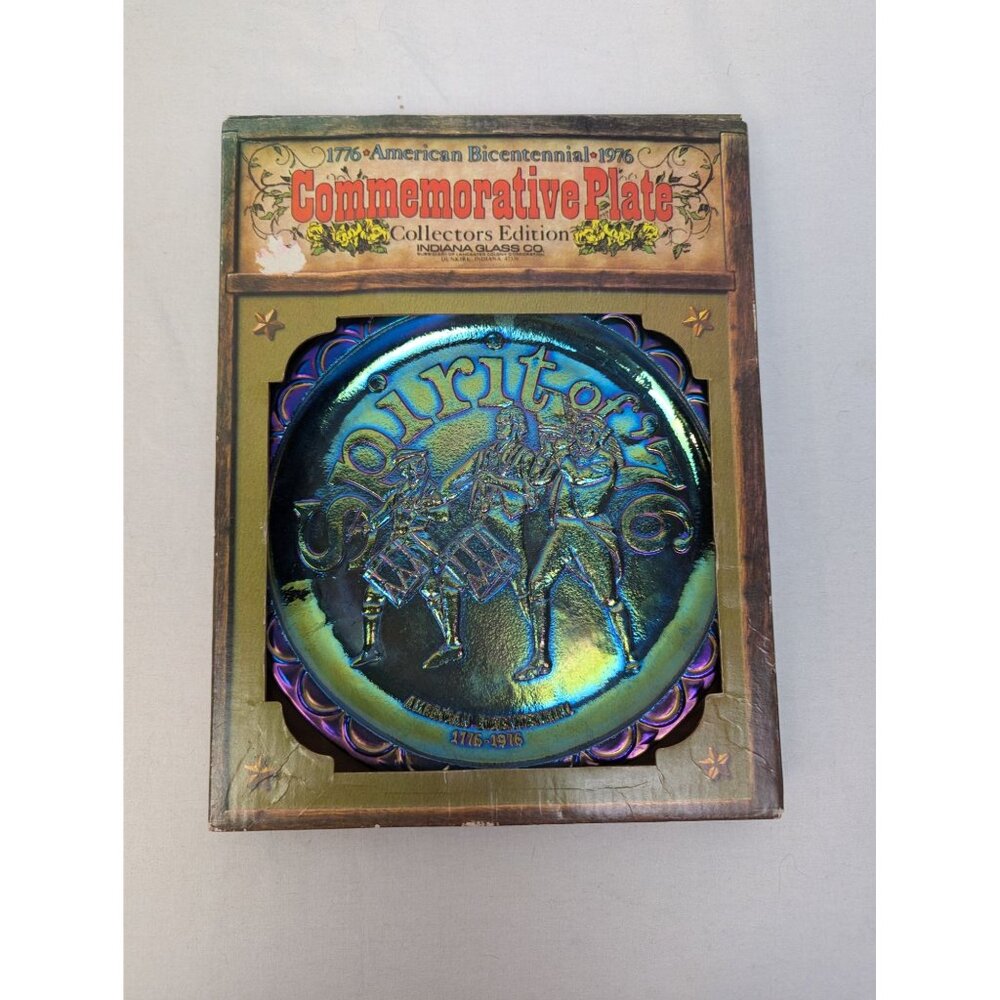 Indiana Glass Co Bicentennial Blue Carnival Glass Collector Edition Original Box